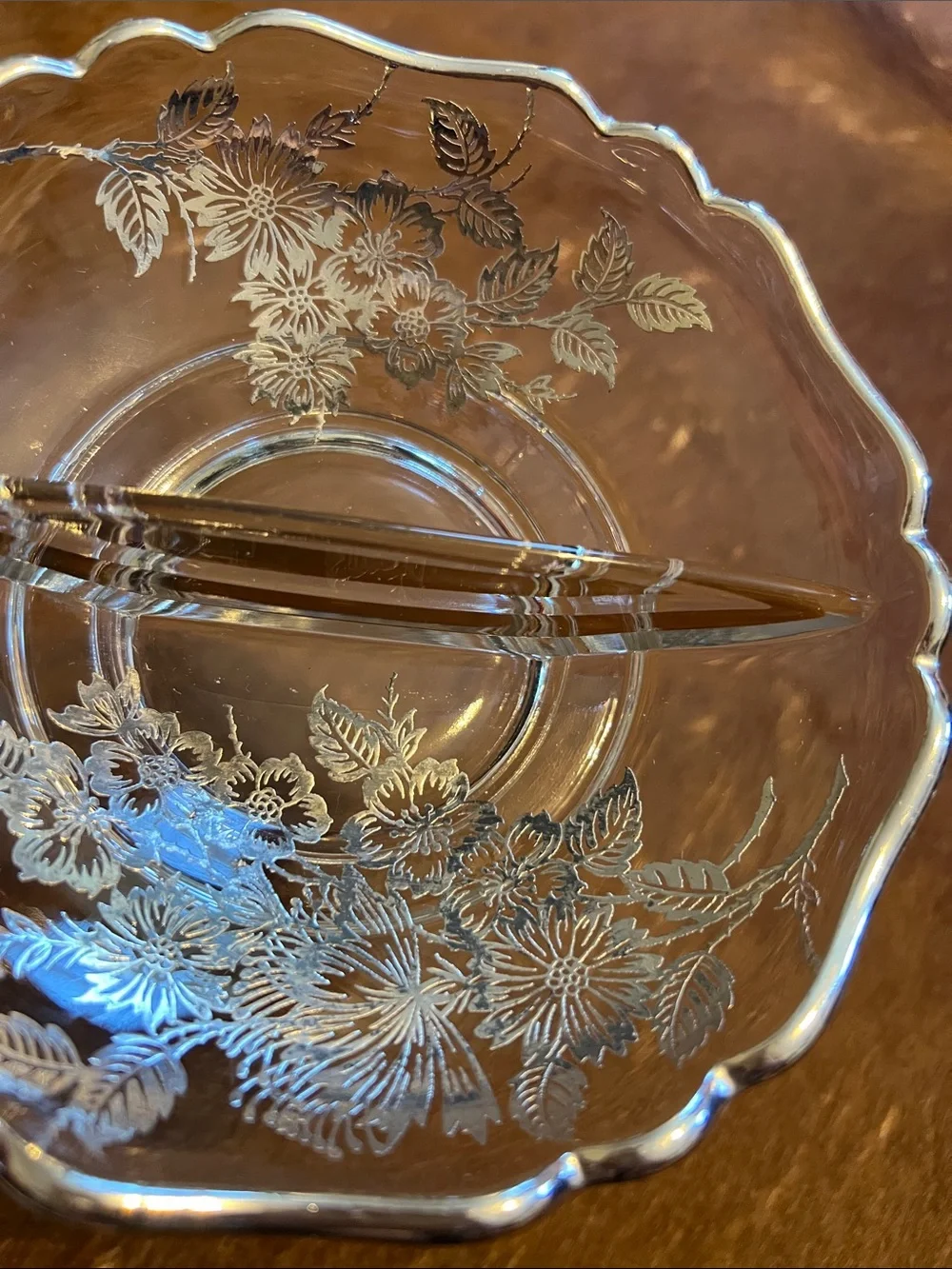 Vintage SIlver City Flanders Floral Divided 6 1/2 Bowl Elegant Crystal Bowl